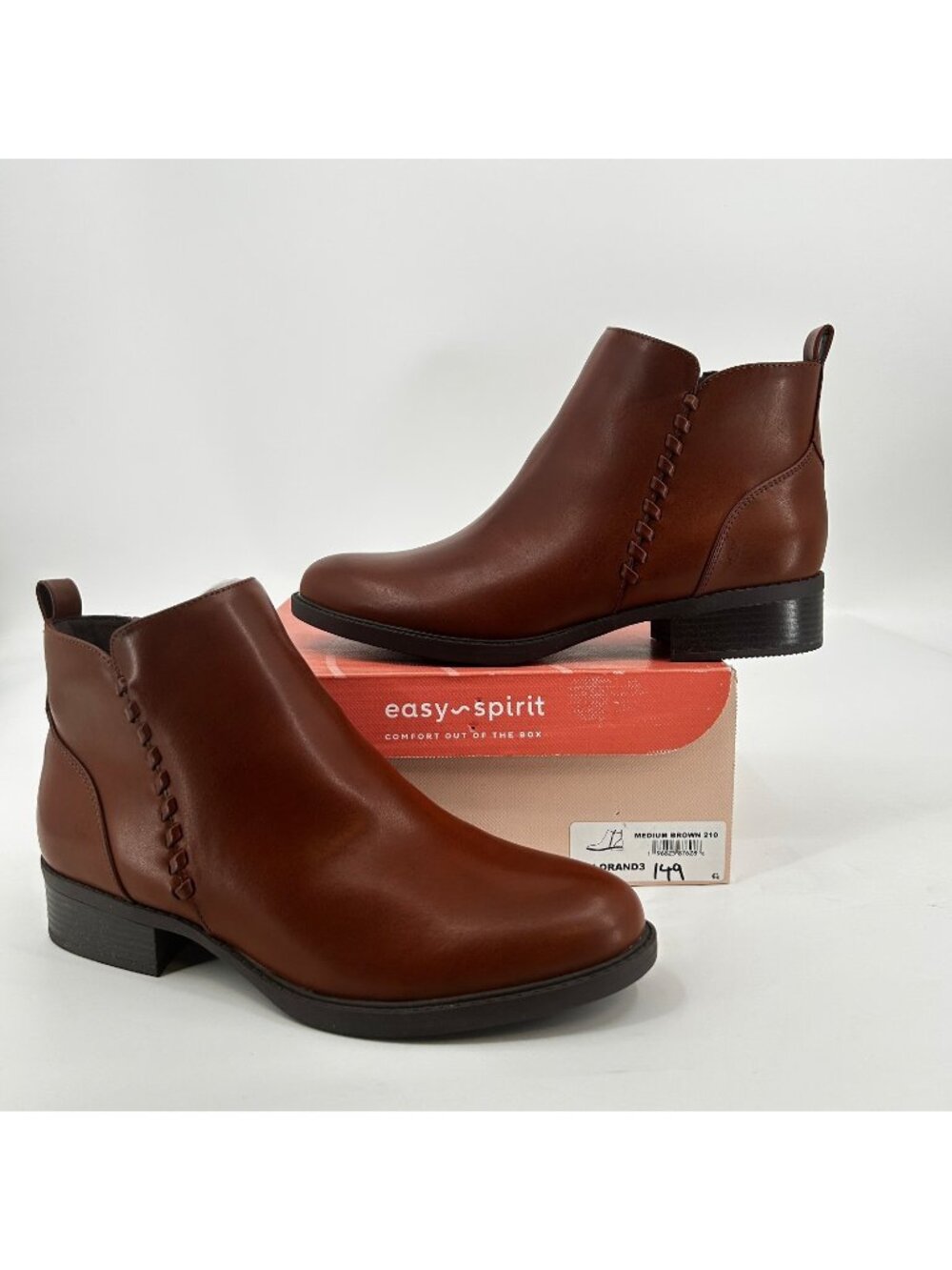 Easy Spirit Lorand Womens Ankle Boots Brown 9.5 M Faux Leather Zip Block Heel